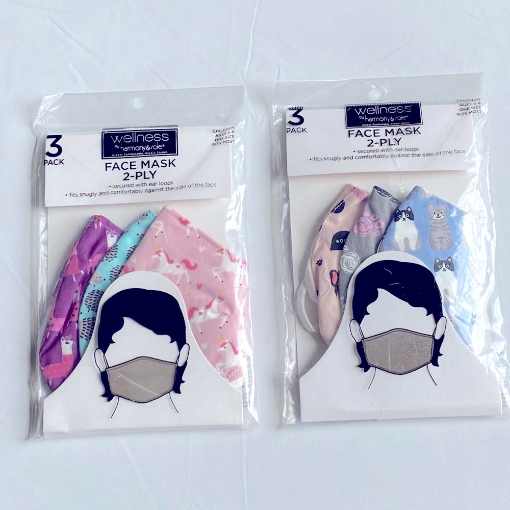 Wellness Children’s Fabric Face Masks Lot of 6.  New in packages. Ages 5-8